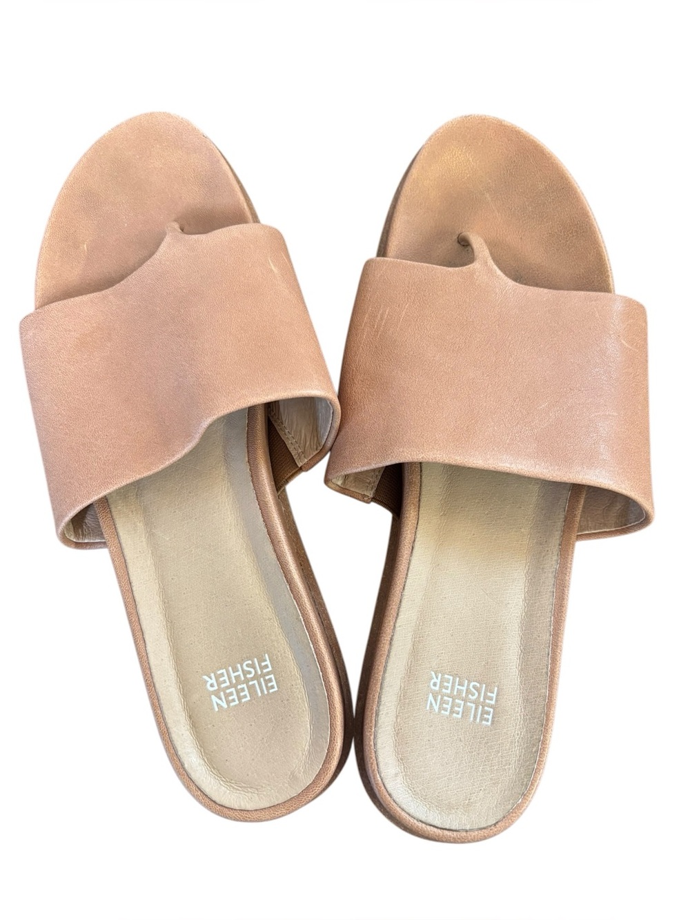 Eileen Fisher Women's Leather Duel Tumbled Tan Slide Sandals Size 9